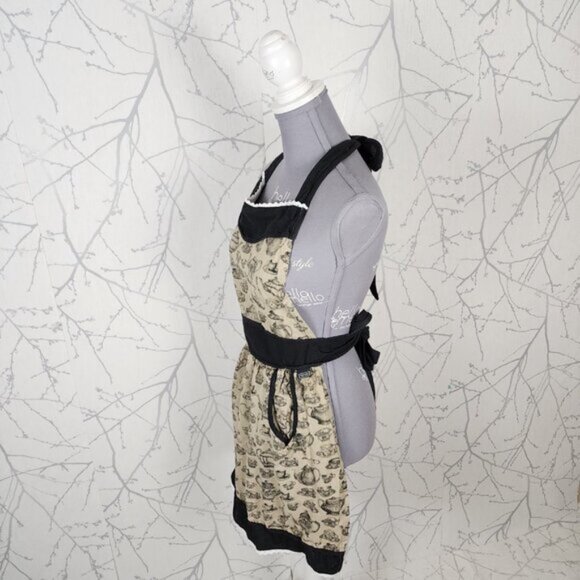 Harman Beige Black Kettles Print Tie Back Cotton Apron - Picture 4 of 5
